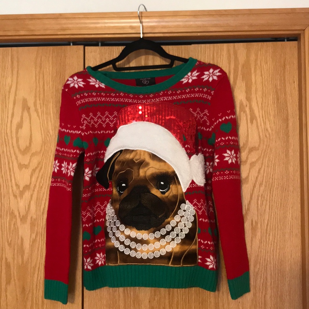 Red Pug Graphic Holiday Sweater Top - Kids